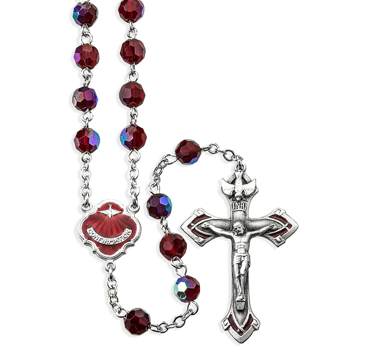 HMH Religious Ruby Confirmation Red Enameled Pewter Rosary