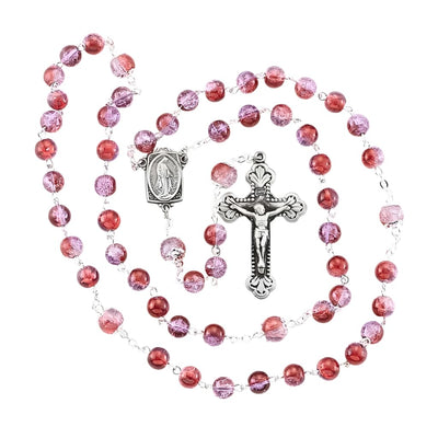 Ruby & Amethyst Crackle Glass Pewter Rosary, HMH Religious