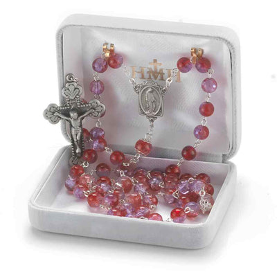 Ruby & Amethyst Crackle Glass Pewter Rosary (view 3), HMH Religious