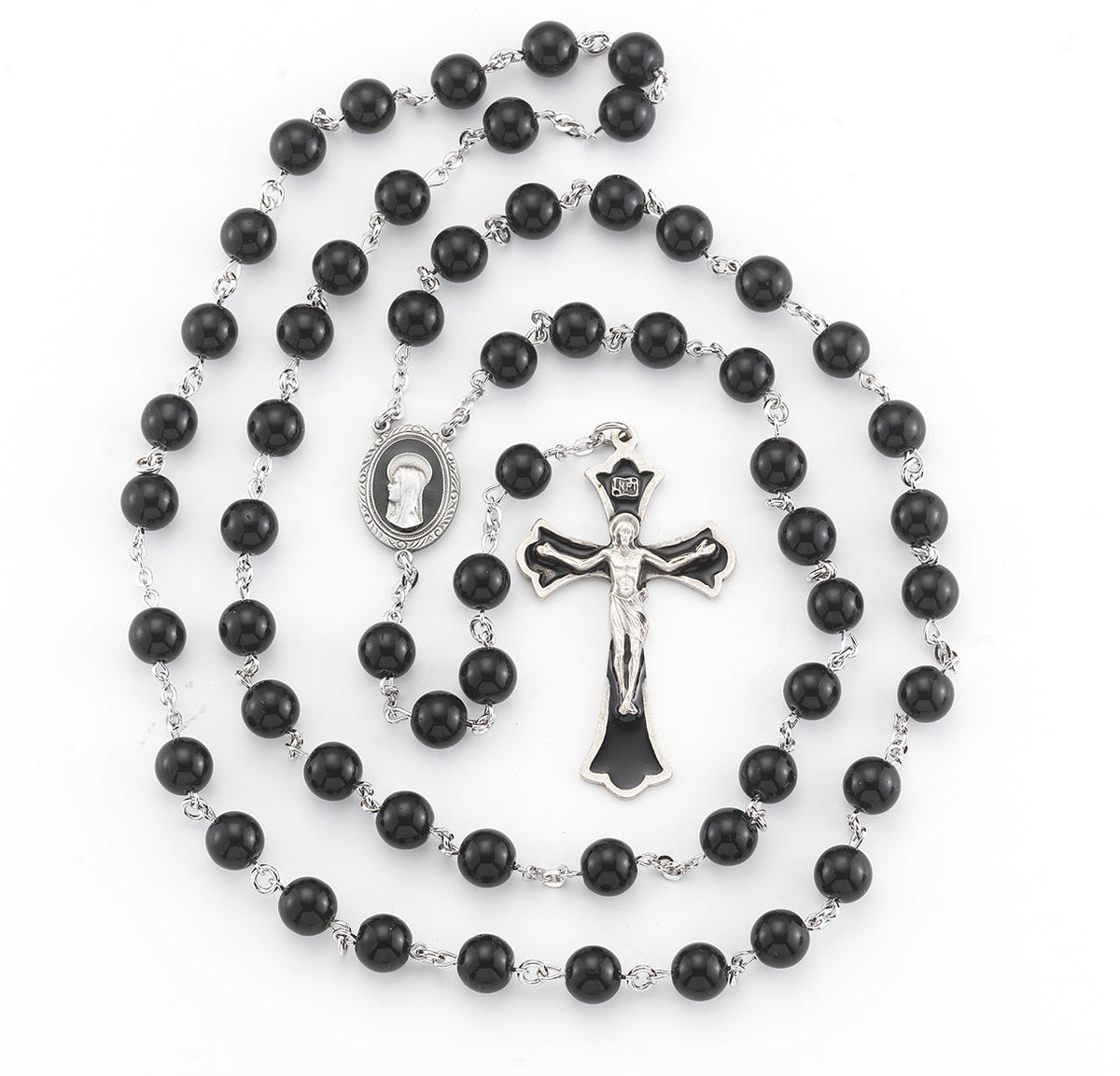 HMH Madonna Onyx New England Enameled Pewter Rosary