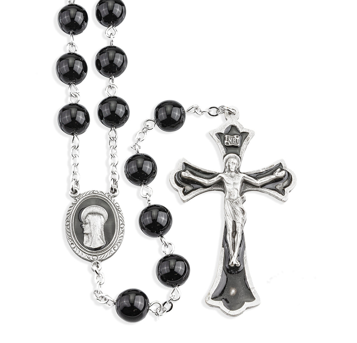 Madonna Onyx New England Enameled Pewter Rosary