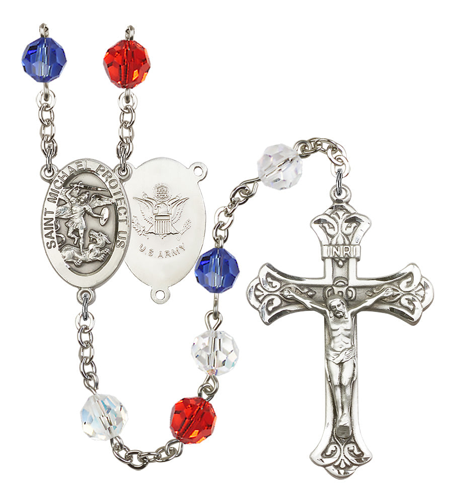 Bliss Manufacturing Army St Michael Red/White/Blue Crystal Rosary