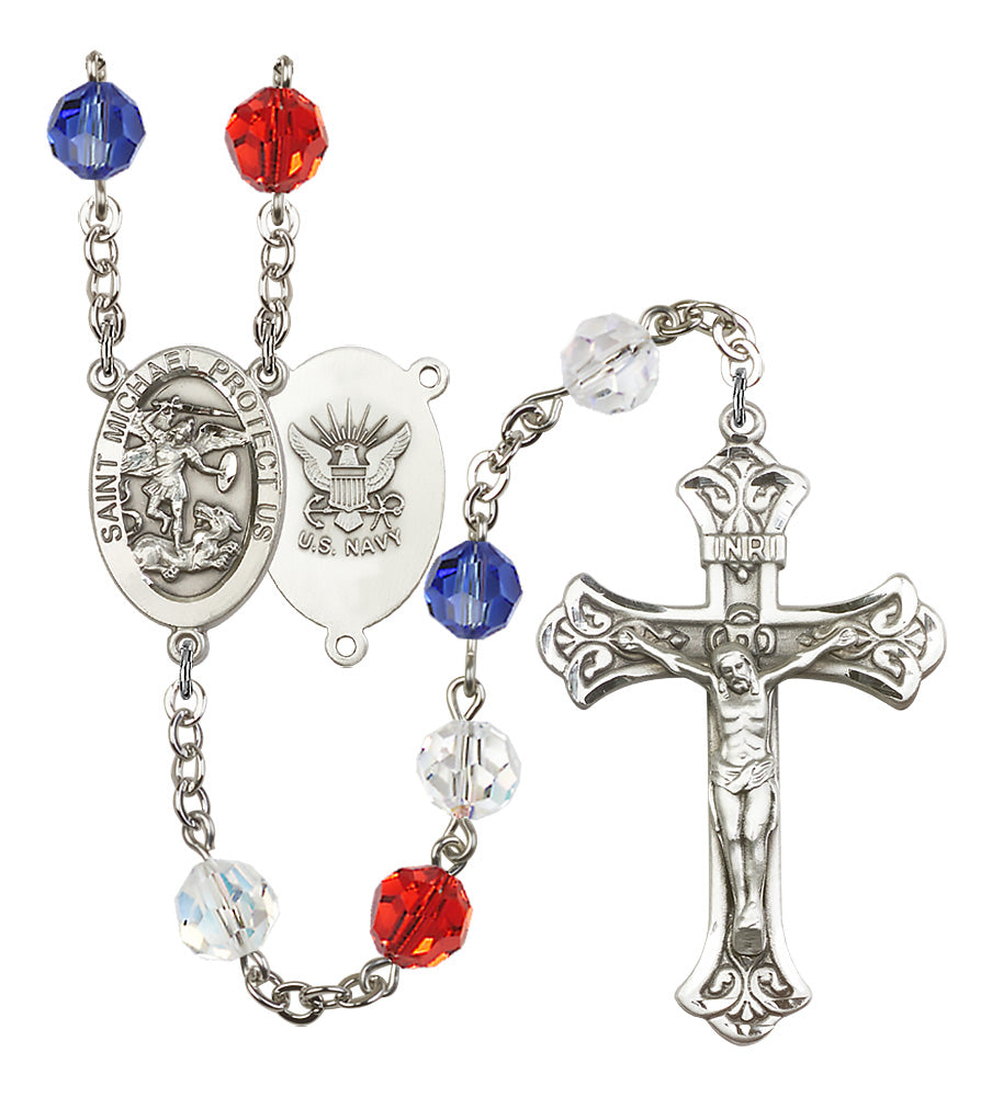 Bliss Manufacturing Navy St Michael Red/White/Blue Crystal Rosary