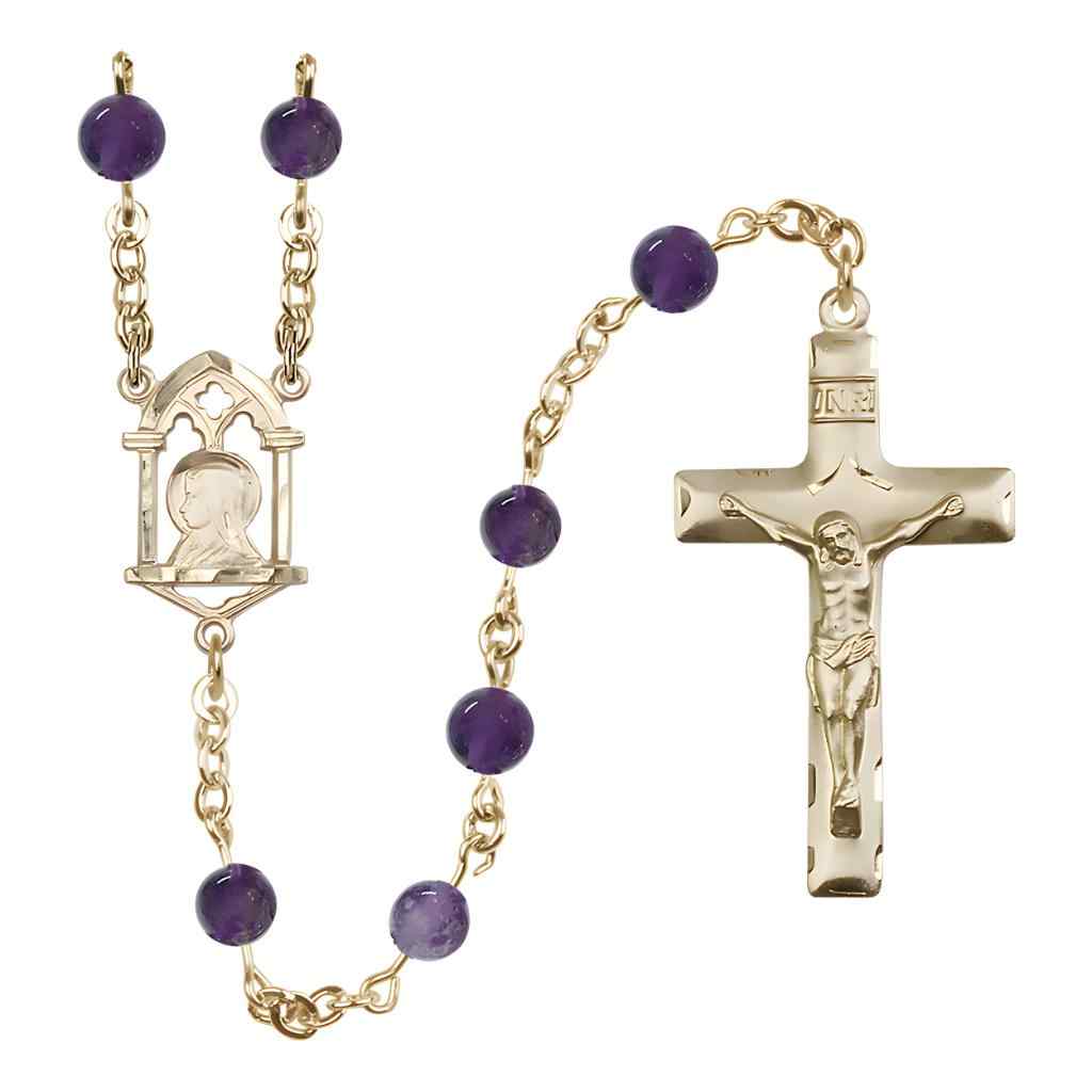 Madonna And Sacred Heart Of Jesus 14kt Gold Amethyst Bead Rosary, Bliss Manufacturing