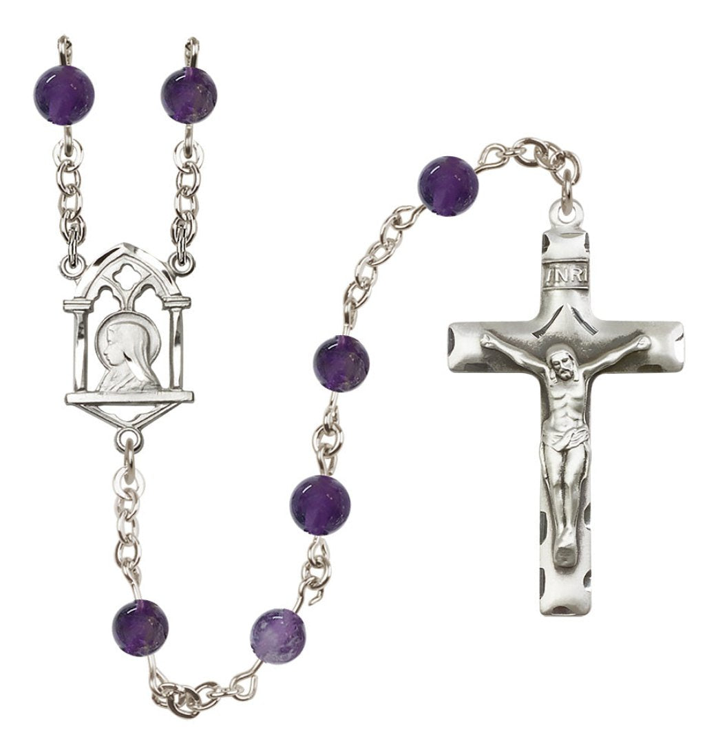 Bliss Madonna and Sacred Heart Sterling Silver Amethyst Rosary,