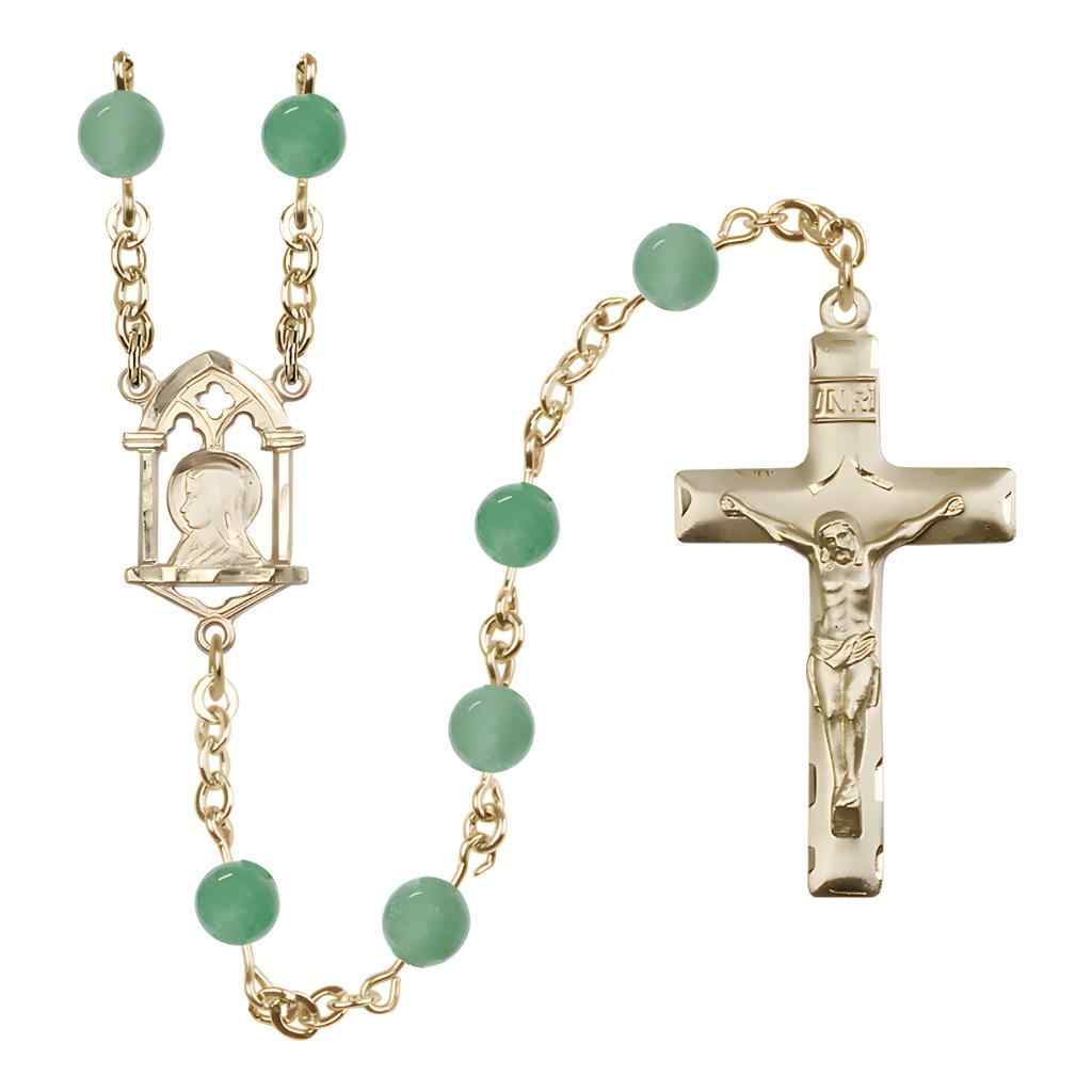 Madonna And Sacred Heart Of Jesus 14kt Gold Aventurine Bead Rosary, Bliss Manufacturing