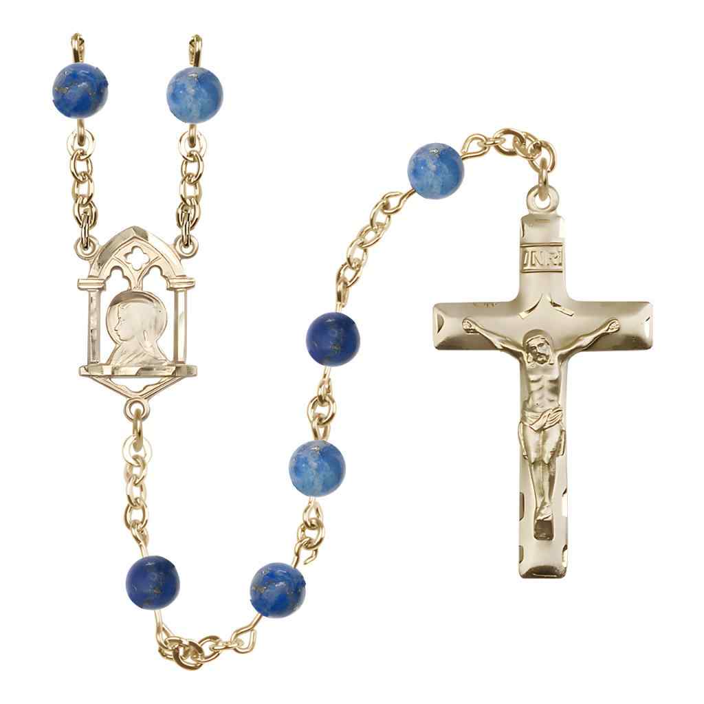 Madonna and Sacred Heart Gold-filled Sodalite Rosary, Bliss Manufacturing