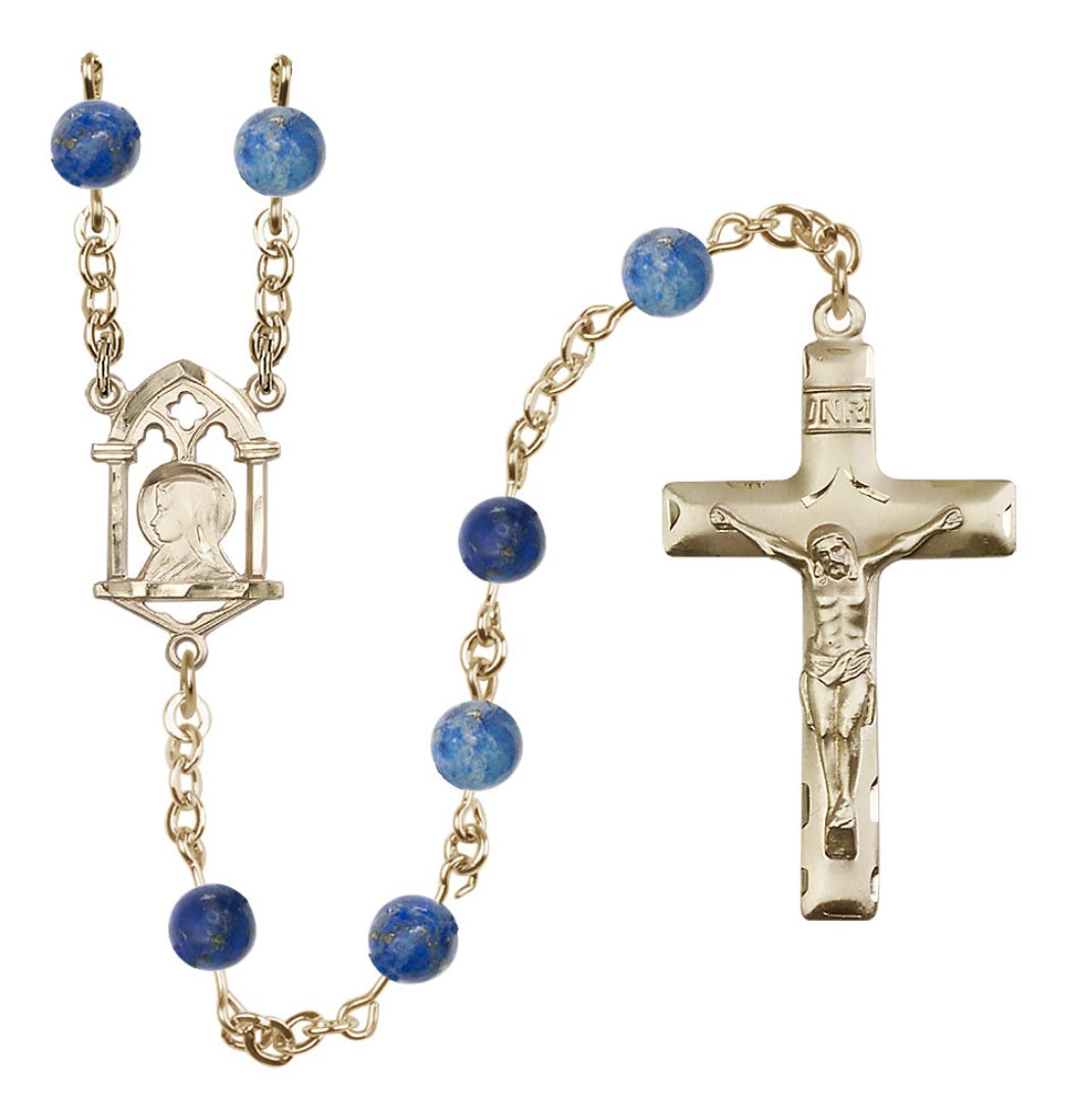 Bliss Madonna and Sacred Heart 14kt Gold Sodalite Rosary,