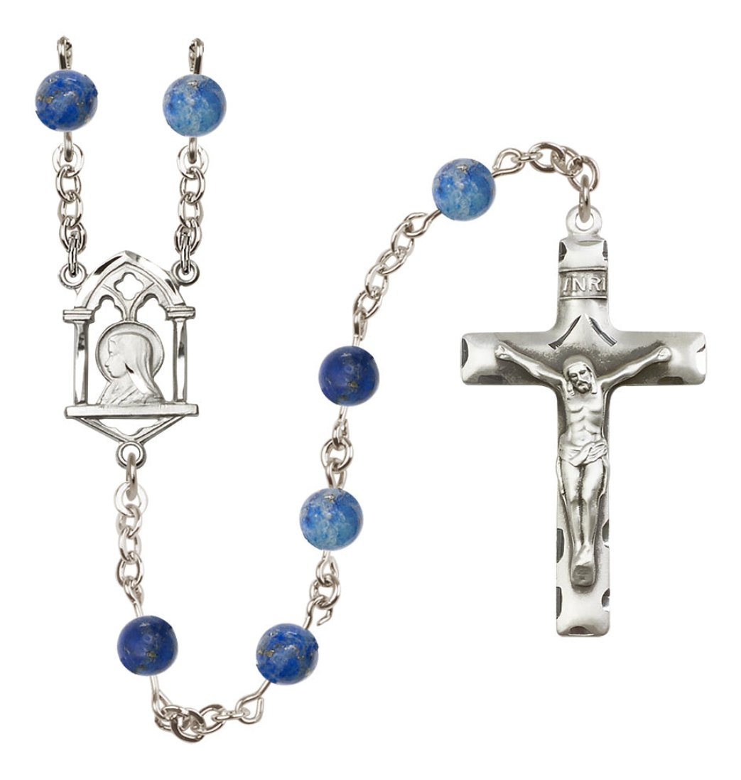 Bliss Madonna and Sacred Heart Sterling Silver Sodalite Rosary,