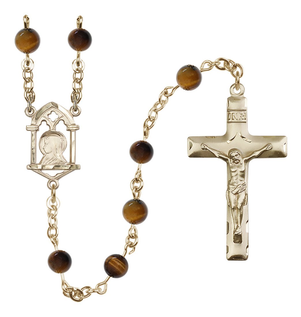 Bliss Madonna and Sacred Heart Gold-filled Tiger Eye Rosary,