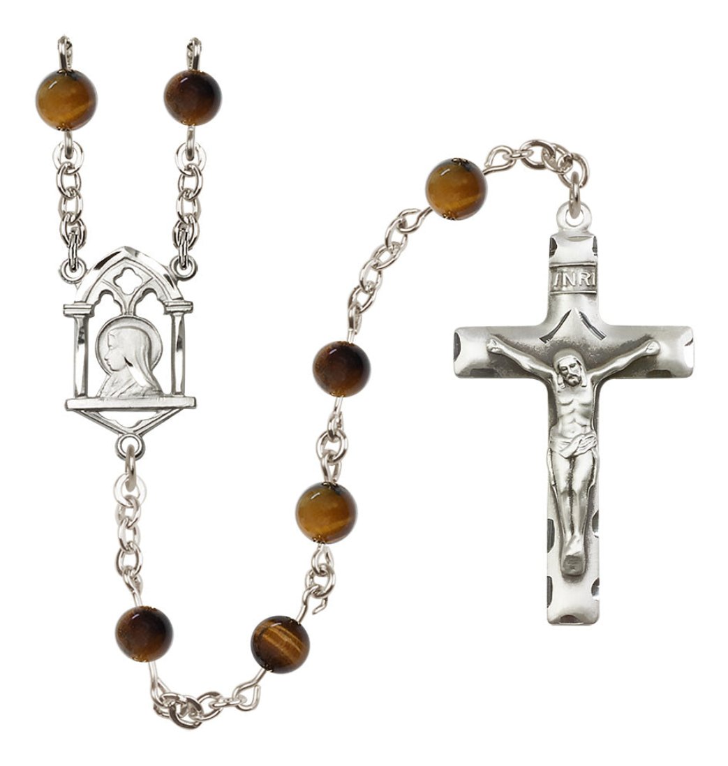 Bliss Madonna/Sacred Heart Sterling Silver Tiger Eye Rosary,