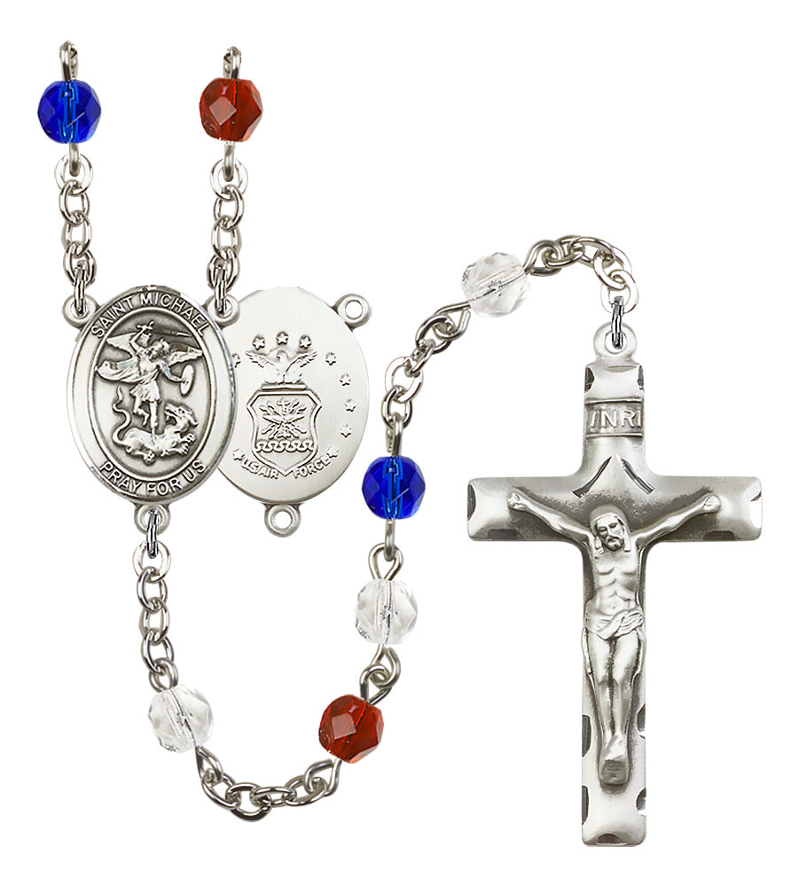 Bliss Manufacturing Air Force St Michael Red/White/Blue Silver-plated Rosary