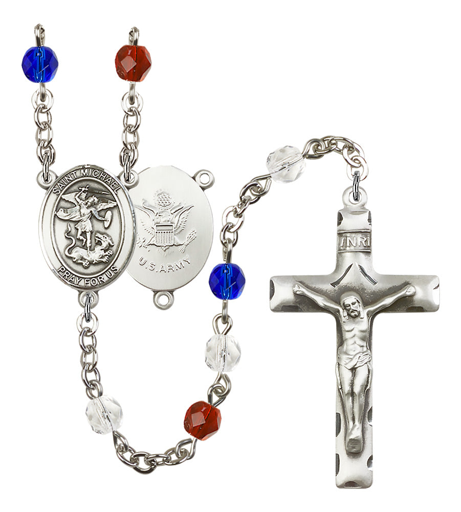 Bliss Manufacturing Army St Michael Red/White/Blue Silver-plated Rosary