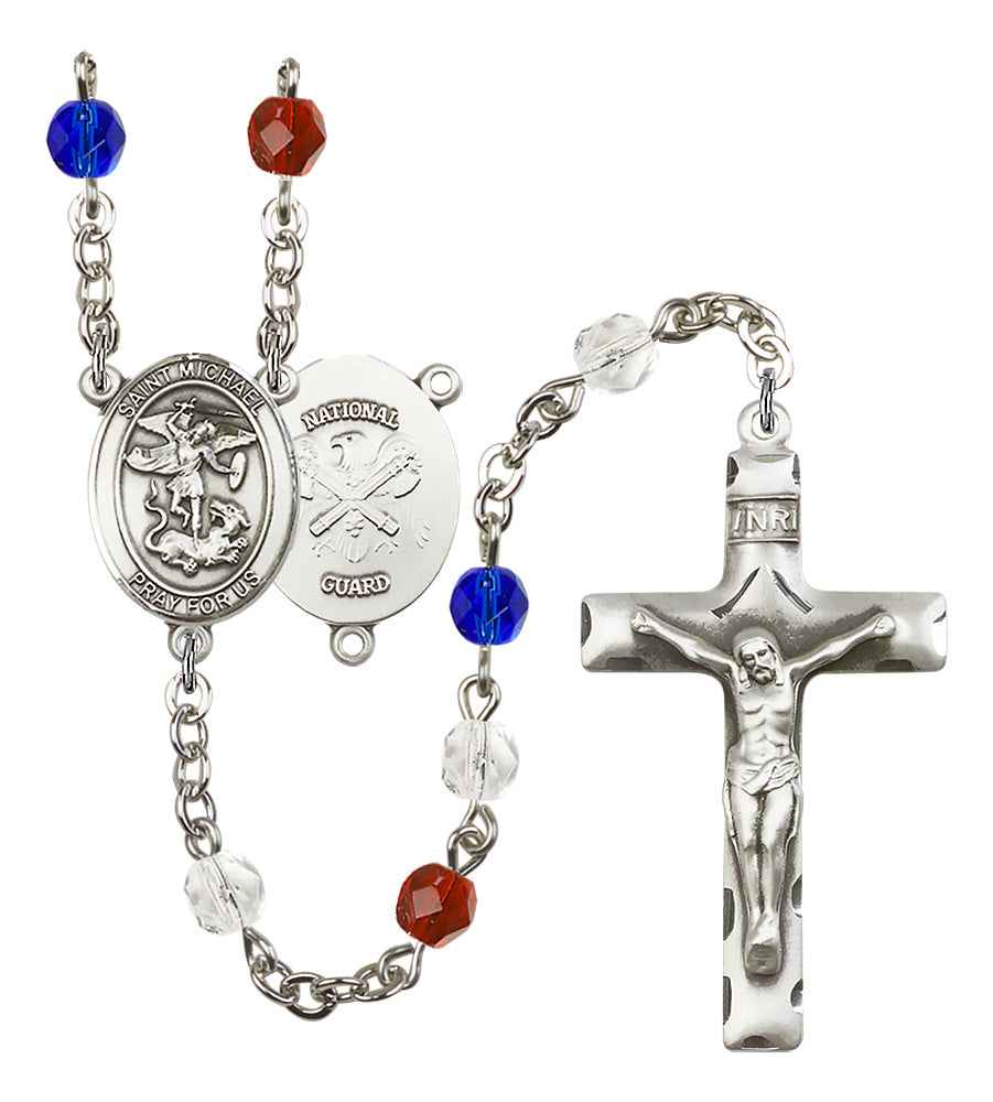 Bliss Manufacturing National Guard St Michael Red/White/Blue Silver-plated Rosary