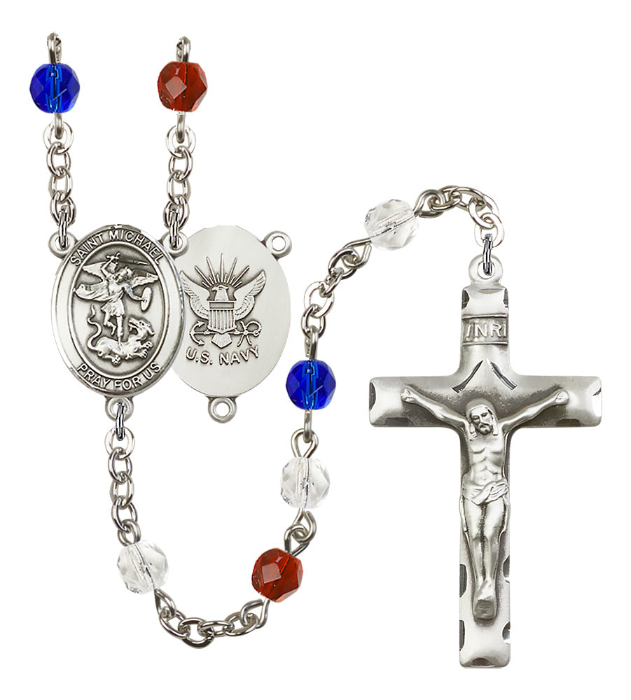 Bliss Manufacturing Navy St Michael Red/White/Blue Silver-plated Rosary