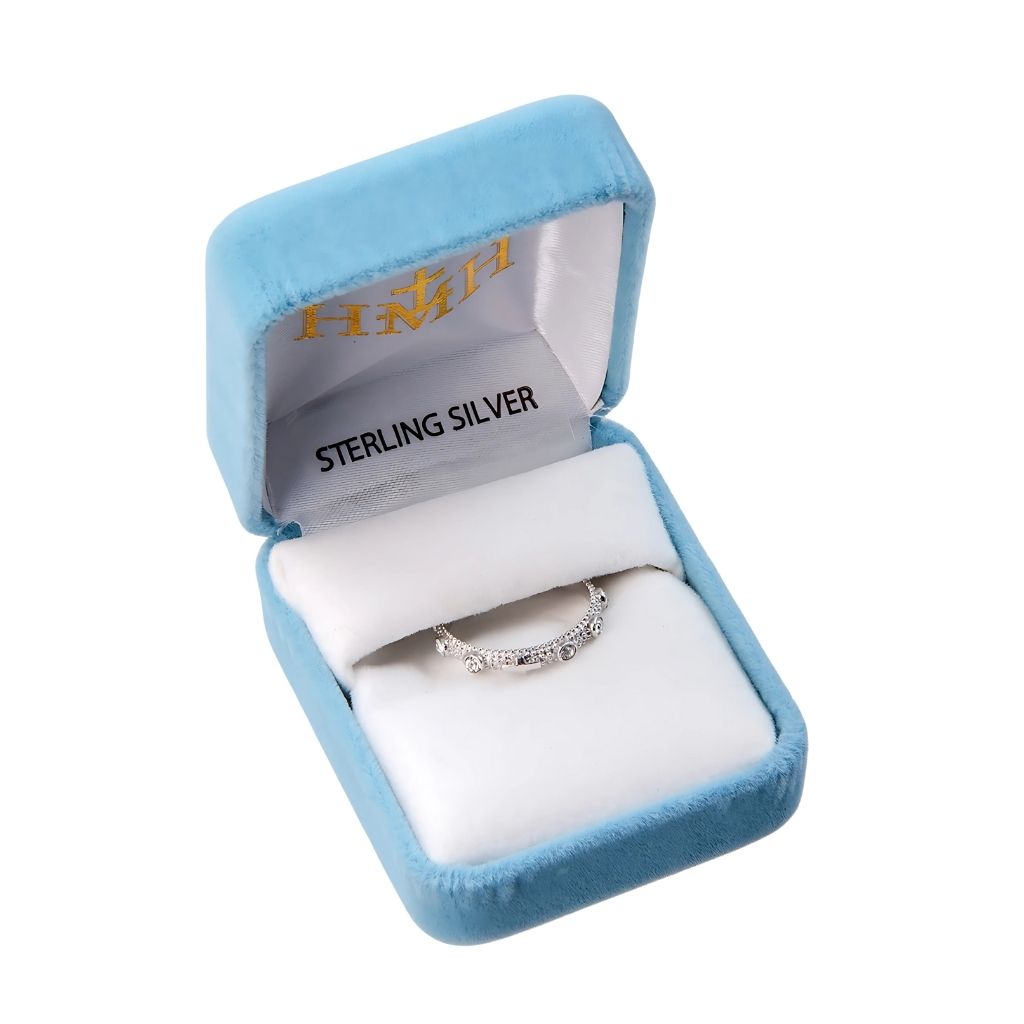 Cubic Zirconia Sterling Silver Rosary Ring with Cross in Box