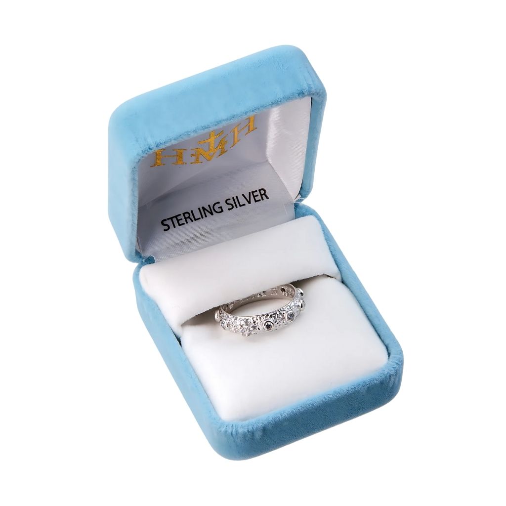 HMH Cubic Zirconia Sterling Silver Rosary Ring in Box