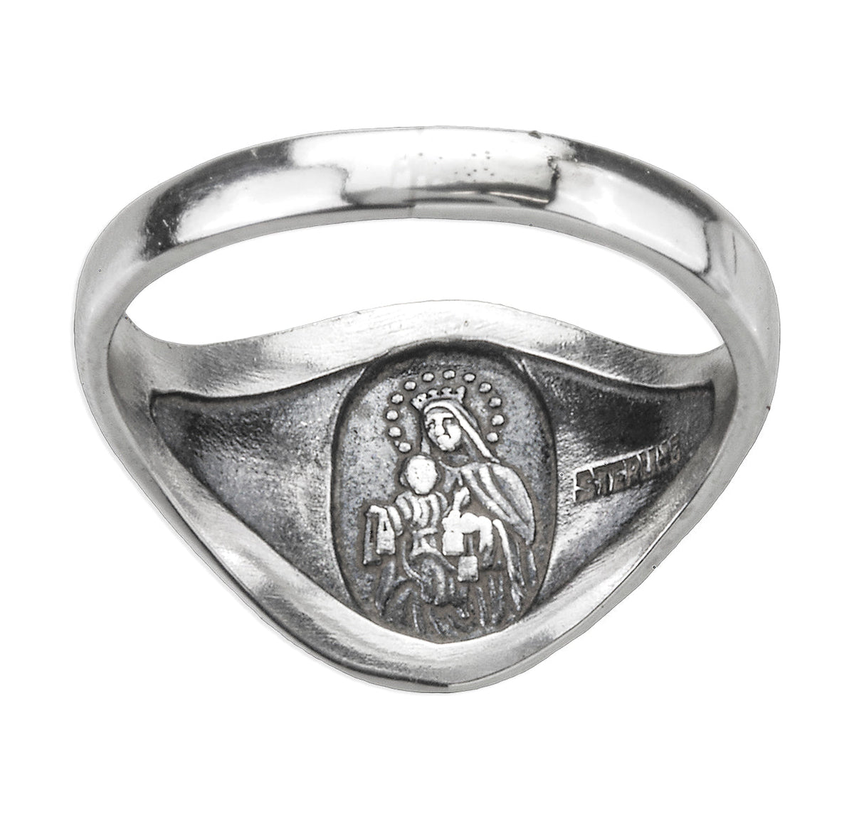 Back of Sacred Heart Scapular Ring w/Our Lady of Mount Carmel