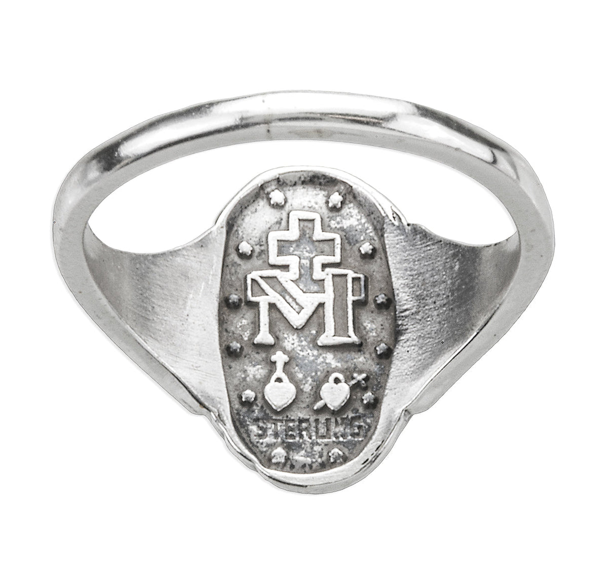 Back of Miraculous Medal Sterling Silver Ring