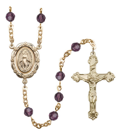 6mm Crystal Gold-Plated Rosary w/Gold-filled Center/Crucifix in Amethyst, Bliss Manufacturing