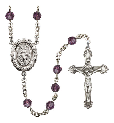 6mm Crystal Silver-Plated Rosary w/Sterling Center/Crucifix in Amethyst, Bliss Manufacturing