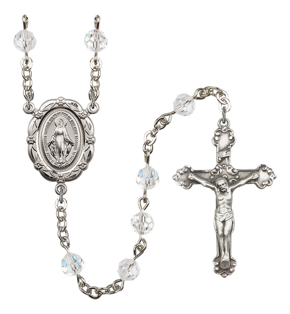 Bliss 6mm Crystal Silver-Plated Rosary w/Sterling Center/Crucifix