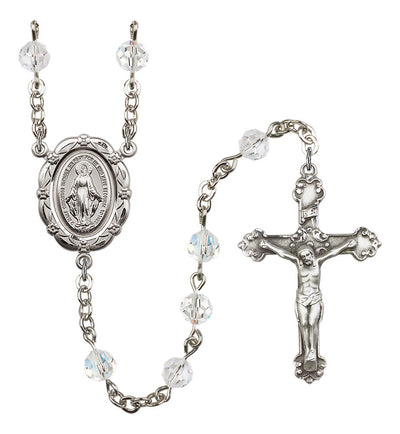 6mm Crystal Silver-Plated Rosary w/Sterling Center/Crucifix, Bliss Manufacturing