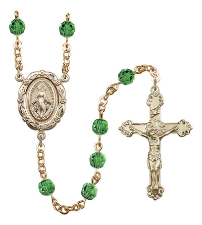 6mm Crystal Gold-Plated Rosary w/Gold-filled Center/Crucifix in Erinite, Bliss Manufacturing