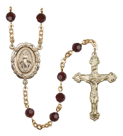6mm Crystal Gold-Plated Rosary w/Gold-filled Center/Crucifix in Garnet, Bliss Manufacturing