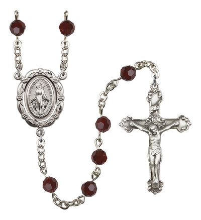 6mm Crystal Silver-Plated Rosary w/Sterling Center/Crucifix in Garnet, Bliss Manufacturing