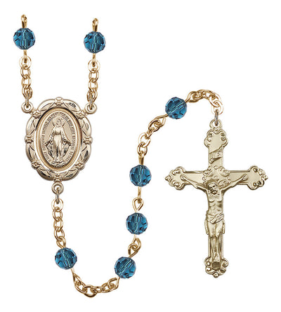 6mm Crystal Gold-Plated Rosary w/Gold-filled Center/Crucifix in Indocolite, Bliss Manufacturing
