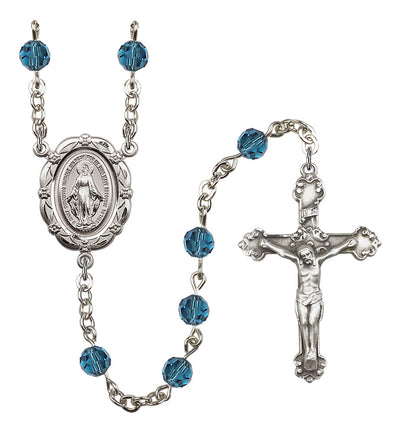 6mm Crystal Silver-Plated Rosary w/Sterling Center/Crucifix in Indocolite, Bliss Manufacturing