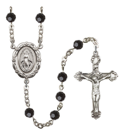 6mm Crystal Silver-Plated Rosary w/Sterling Center/Crucifix in Jet, Bliss Manufacturing