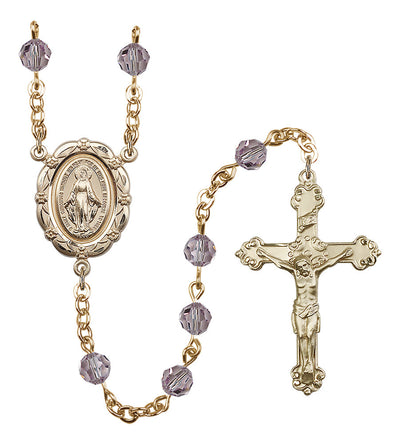 6mm Crystal Gold-Plated Rosary w/Gold-filled Center/Crucifix in Light Amethyst, Bliss Manufacturing