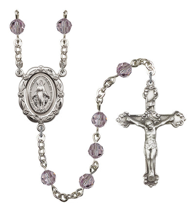 6mm Crystal Silver-Plated Rosary w/Sterling Center/Crucifix in Light Amethyst, Bliss Manufacturing
