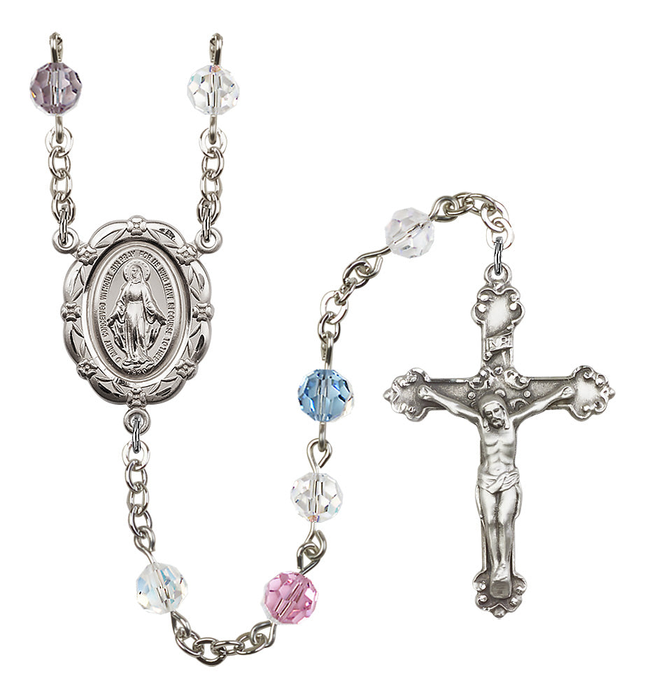 Bliss 6mm Crystal Silver-Plated Rosary w/Sterling Center/Crucifix