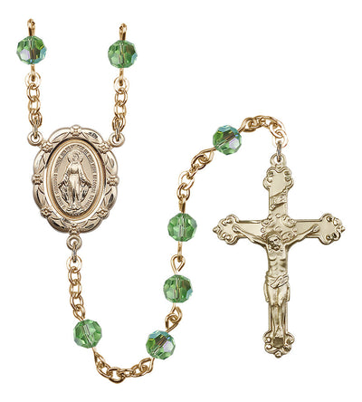 6mm Crystal Gold-Plated Rosary w/Gold-filled Center/Crucifix in Peridot, Bliss Manufacturing