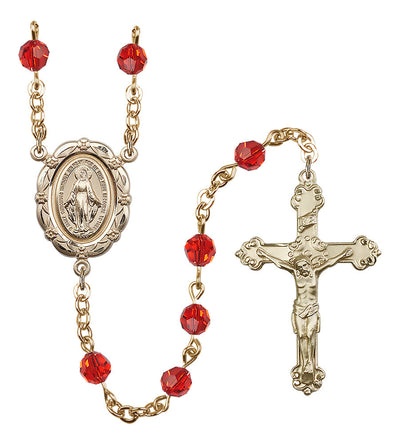 6mm Crystal Gold-Plated Rosary w/Gold-filled Center/Crucifix in Ruby, Bliss Manufacturing