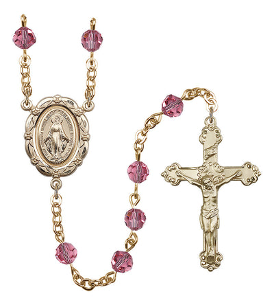 6mm Crystal Gold-Plated Rosary w/Gold-filled Center/Crucifix in Rose, Bliss Manufacturing