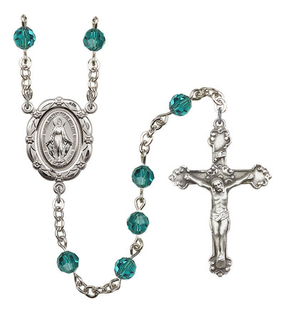 6mm Crystal Silver-Plated Rosary w/Sterling Center/Crucifix in Zircon, Bliss Manufacturing