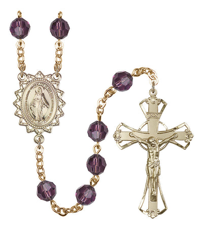 8mm Crystal Plated Rosary w/Gold-filled Center/Crucifix in Amethyst, Bliss Manufacturing