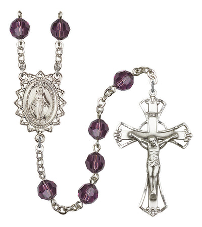 8mm Crystal Silver-Plated Rosary w/Sterling Center/Crucifix in Amethyst, Bliss Manufacturing
