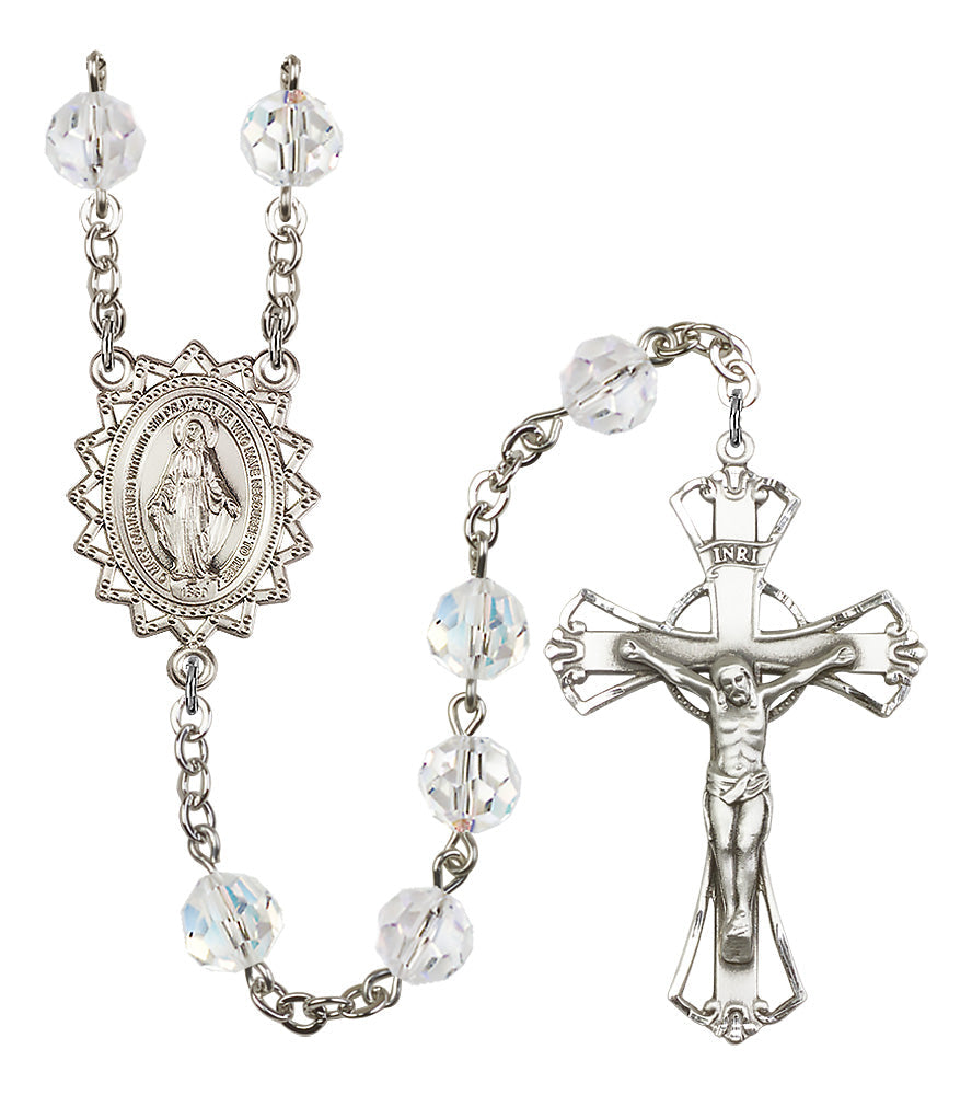 Bliss 8mm Crystal Silver-Plated Rosary w/Sterling Center/Crucifix