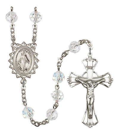 8mm Crystal Silver-Plated Rosary w/Sterling Center/Crucifix, Bliss Manufacturing