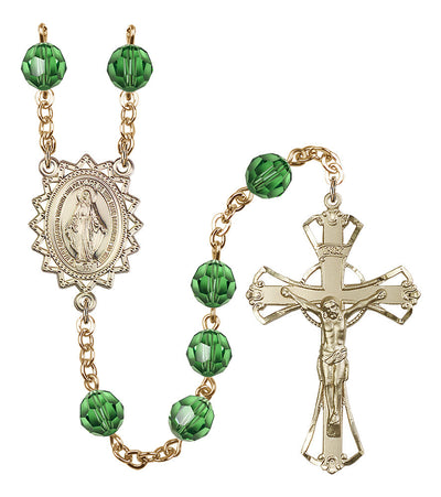 8mm Crystal Plated Rosary w/Gold-filled Center/Crucifix in Erinite, Bliss Manufacturing