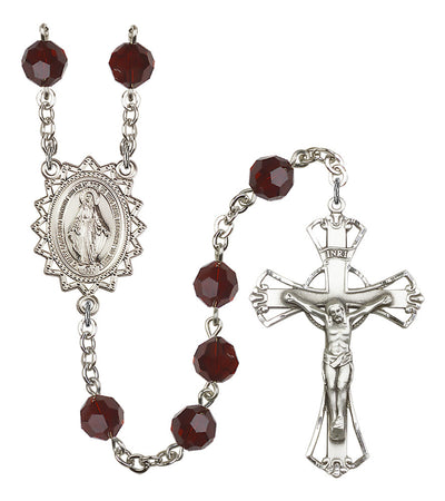 8mm Crystal Silver-Plated Rosary w/Sterling Center/Crucifix in Garnet, Bliss Manufacturing