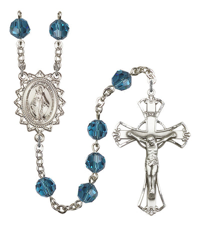 8mm Crystal Silver-Plated Rosary w/Sterling Center/Crucifix in Indocolite, Bliss Manufacturing