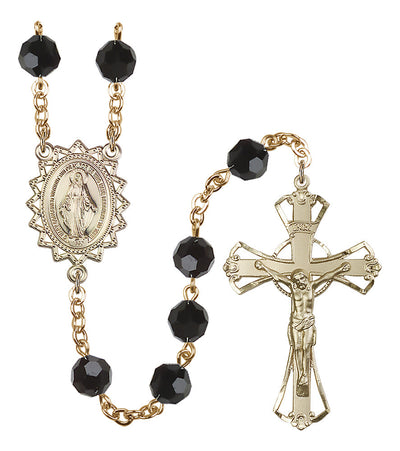 8mm Crystal Plated Rosary w/Gold-filled Center/Crucifix in Jet, Bliss Manufacturing