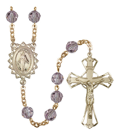 8mm Crystal Plated Rosary w/Gold-filled Center/Crucifix in Light Amethyst, Bliss Manufacturing