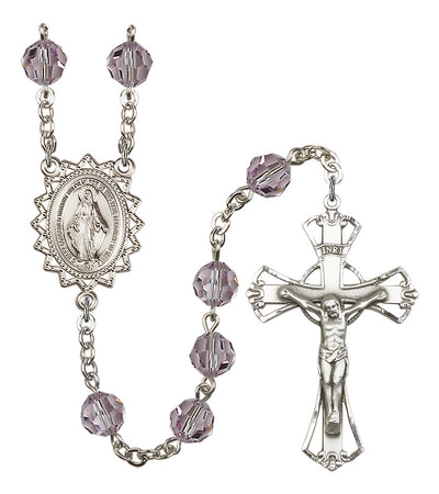 8mm Crystal Silver-Plated Rosary w/Sterling Center/Crucifix in Light Amethyst, Bliss Manufacturing